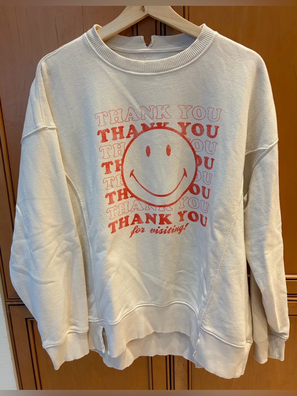 Aerie Women’s Oversized Sweatshirt Smiley Face Graphic long sleeves Sz XS